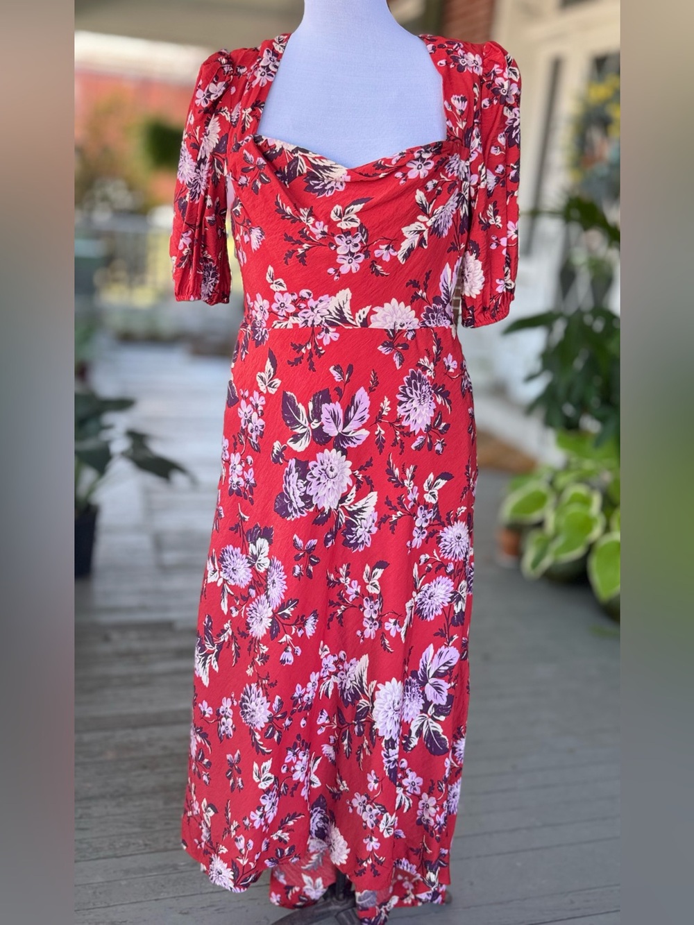 Maeve Red Maxi Dress with Pink & Purple Floral Print